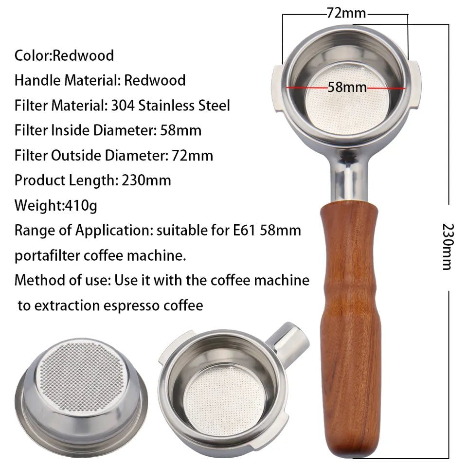 Wood Bottomless portafilter 58mm - Café Liégeois